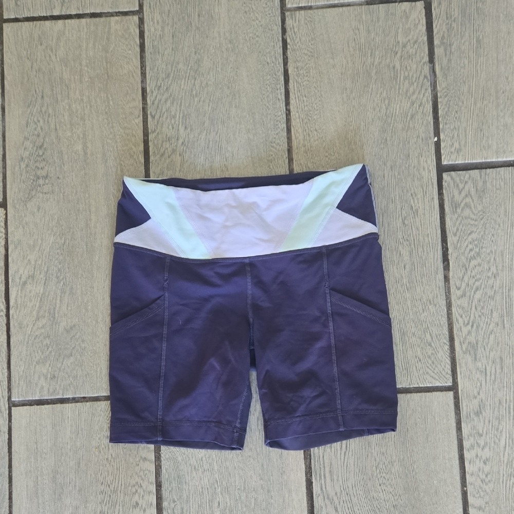 Lululemon Run Times Shorts Purple Colorblock Biker‎ Running Pockets Mens Sz L